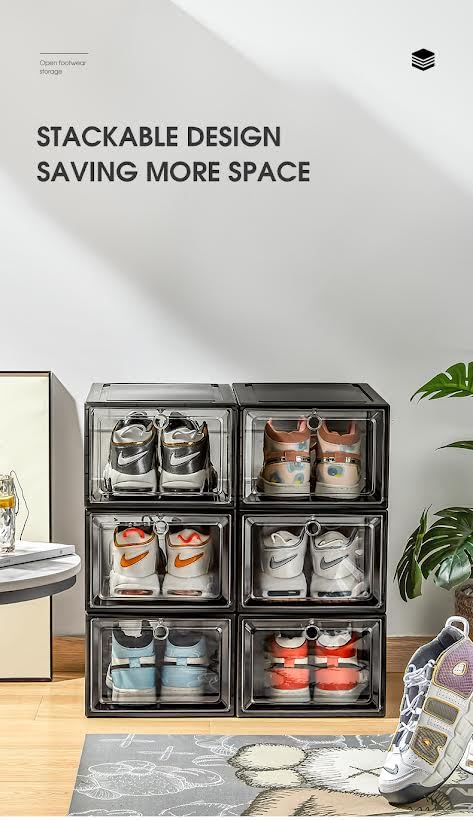 Confezione da 6 contenitori trasparenti per scarpe, con ventilazione dell'aria e porta magnetica, impilabili, durevoli, trasparenti, per scarpe da ginnastica, tacchi, stivali, borse e si