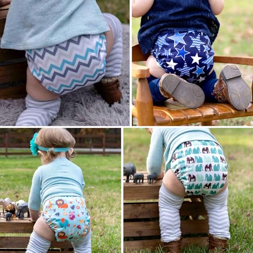 Mama Koala 3.0 Cloth Diapers for Babies with AWJ Lining, 6 Pack with 6 Natural Cloth Diaper Inserts - Reusable and Washable Pocket Diapers (Jagger-R)