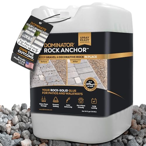 DOMINATOR Rock Anchor 5 Gal - Rock Glue for Landscaping Gravel &amp; Stone, Ready to Spray, Locks in River Rock, Pea Gravel &amp; Decorative Rock, Prevents Scattering &amp; Washouts, Water-Based