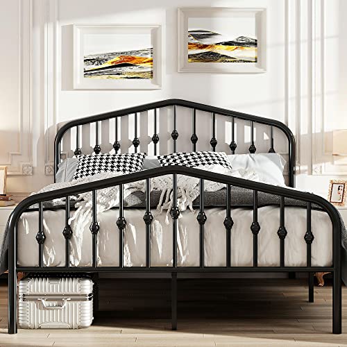 Allewie Queen Size Platform Metal Bed Frame With Chic Headboard And Footboard, Modern Design With Storage Space, Easy Assembly, Black #TOP2