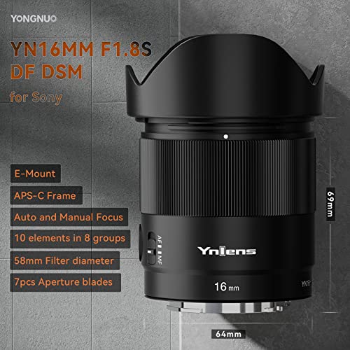 Yongnuo YN16MM F1.8S DA DSM Wide Angle Prime Lens for Sony E-Mount