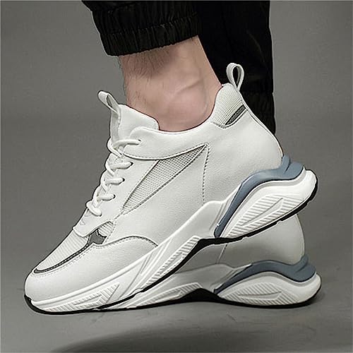 Scarpe con Rialzo per Uomo, Scarpe con Rialzo Invisibile da 8 Cm, Scarpe Casual più Alte, Comode Scarpe da Passeggio Leggere,White 8cm,42 EU - 5