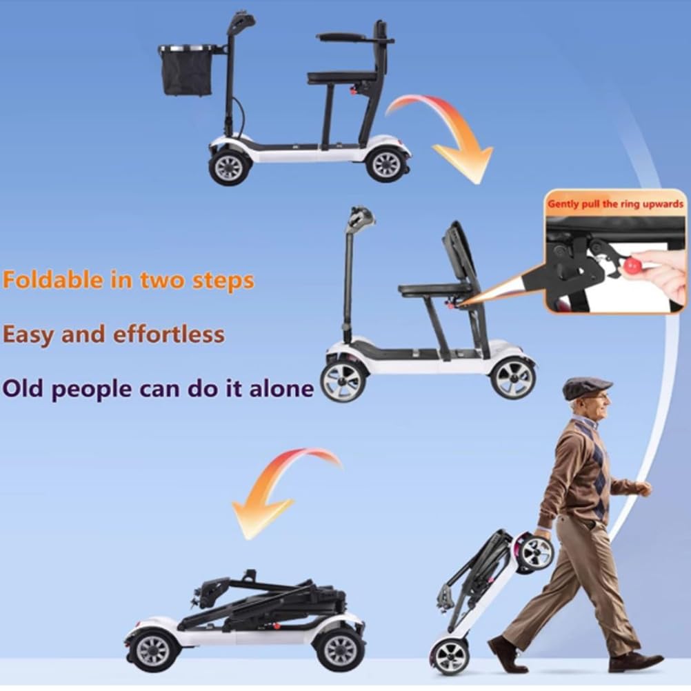 BCBKD Patinete De Movilidad Plegable Ligero para Adultos con Rango De 20 Km, Silla De Ruedas Eléctrica De 4 Ruedas para Personas Mayores Y Personas con Discapacidad