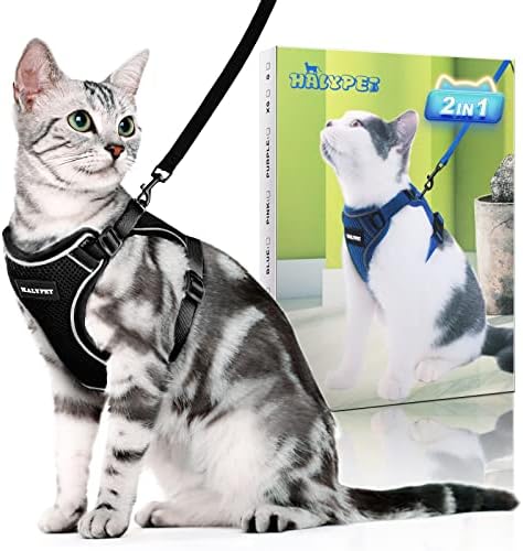 Halypet [MAX Safety] Cat Harness and Leash Set, Adjustable Kitten Harness, Escape Proof Cat Harness, Soft Breathable Vest for Walking Cat and Dog
