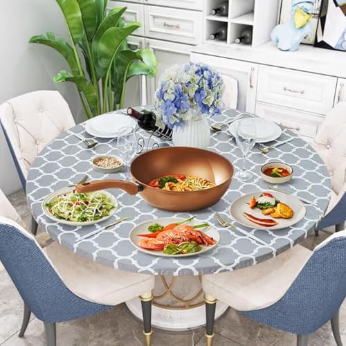 Nappe Ronde Élastique 120 cm, Imperméable, Facile à Nettoyer, En Plastique, Réutilisable pour l'Extérieur, le Dîner, la Maison, le Café, le Restaurant,...