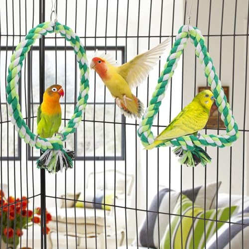 Image of Wontee Bird Swing Bird Rope Perch Parrot Climbing Stand for Parakeets Budgies Cockatiel Conure Quaker Caique (S(5.9IN, 7.1IN))