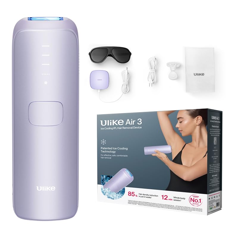 Ulike Air 3 IPL uređaji za uklanjanje dlačica s lica i tijela kod kuće, alternativa laserskom uklanjanju dlačica, sa sustavom hlađenja safirnim ledom za bezbolne dugotrajne rezultate, Provence ljubičasta