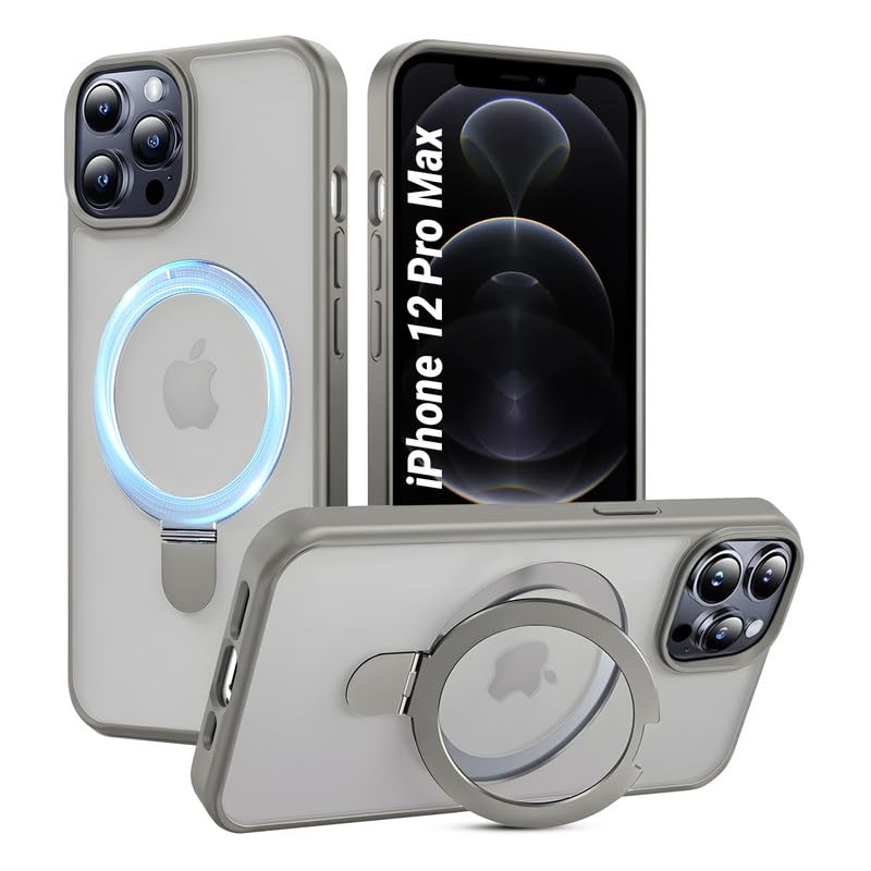 Image of AIBEX Back Cover for Apple iPhone 12 Pro Max MagSafe Compatible with OStand Ring Kickstand Magnetic Metal Alloy Ring Wireless Charging |Slim Thin Scratch Resistant Armor | Shockproof Protective - Grey