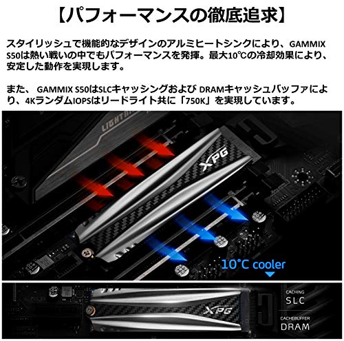 ADATA XPG GAMMIX S50 1TB SSD NVMe PCIe Gen4 x4 M.2 2280 TLC NAND DRAM キャッシュ ヒートシンク 正規代理店保証 5年保証 AGAMMIXS50-1TT-C