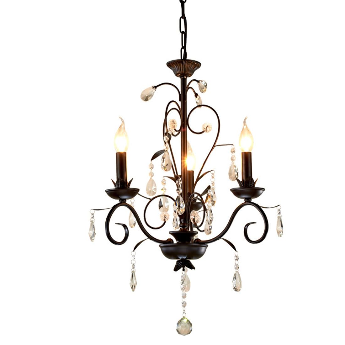 KXEcoLife E14 American crystal chandelier, LED creative iron candle Nordic living room lamp, bedroom restaurant lamp,3 heads