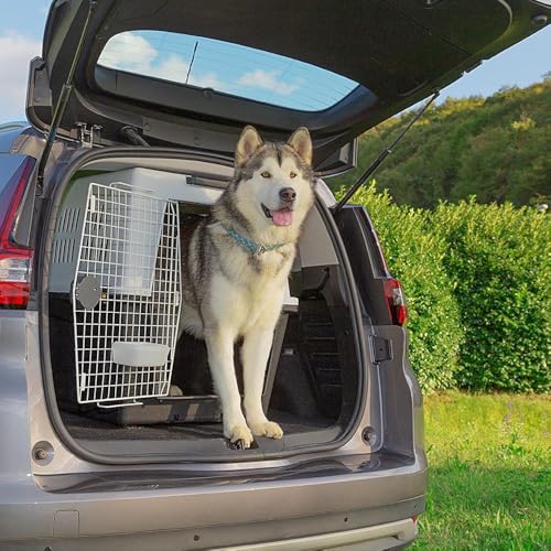 Ferplast Hundetransportbox Transportbox für große Hunde Atlas 70, Reisebox für Hunde, Sicherheitsverriegelung, Lüftungsgitter, 68,5 x 101 x h 75,5 cm Grau