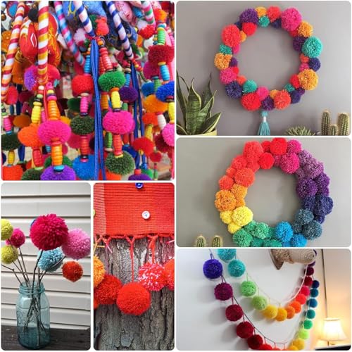 JDCMEI 21 Stück Pompom Maker Set, 4 Größen Bommel Maker, Fleece-Kugelherstellungs-Werkzeugset mit 12 Farben Pompomwolle und Schneideschere für DIY Handwerk, Kleidung, Mützen, Schmuck, Dekorationen