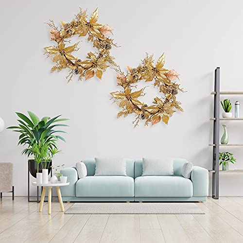 Couronne de Noël dorée pour porte extérieure résistante et chic