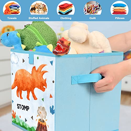 Wernnsai Dinosaur Cube Storage Bins - 2 Pack Fabric Foldable Storage Cubes Organizer For Kids Blue Decorative Storage Baskets With Handles 11" X 11" Home Closet Nursery Room Bedroom #TOP3