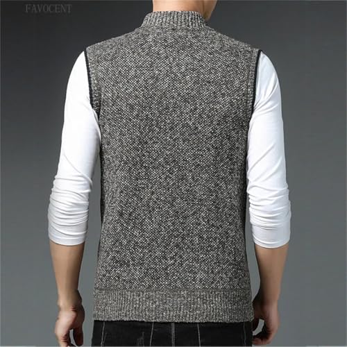 Men Thick Sleeveless Sweater Vest Cardigan Zipper Stand Collar Knitted Waistcoat2
