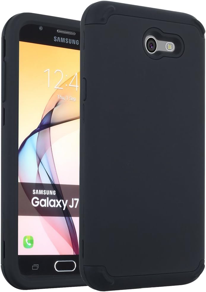 for Galaxy J7 Perx Case,J7 Prime Case,J7 Sky Pro Case,Galaxy J7 V Case,Samsung Galaxy J7 2017 Case,Alkax Dual Layer Heavy Duty Hybrid Protective Shockproof Armor Case Slim Rubber Hard Cover-Black