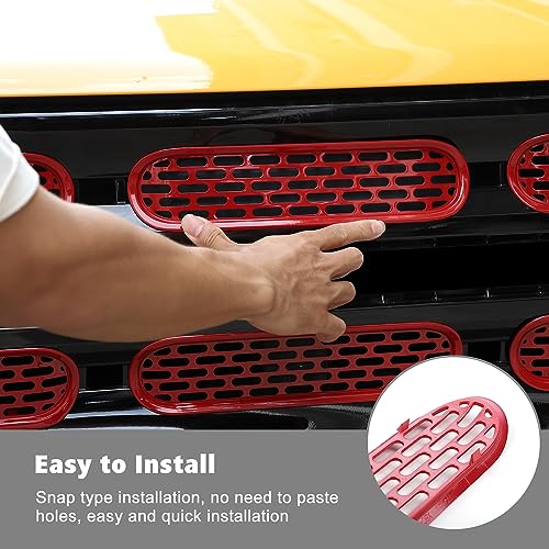Image of Front Grille Mesh Inserts Trim Cover Grill Frame Decoration Exterior Accessories for Ford Bronco 2 Door 4 Door 2021 2022 2023,Red