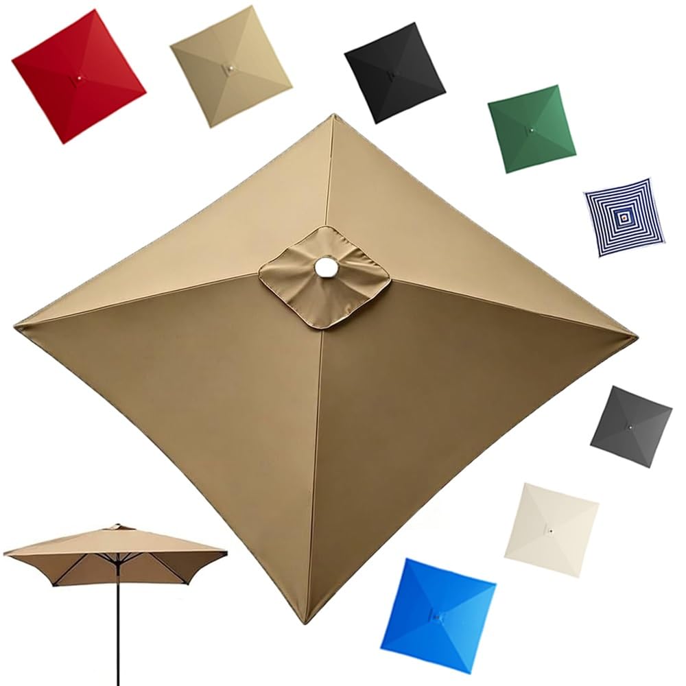 GJPXFR 4/8 Ribs Square Umbrella Replacement Canopy, 8x8ft 9.8x9.8ft Outdoor Parasol Canopy Cover Patio Umbrella Top Cover Replacement Fabric(Khaki,2x2m/6.5x6.5ft)