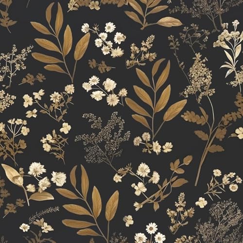 Laatse Vintage Wallpaper Peel and Stick Black Floral Wallpaper 17...