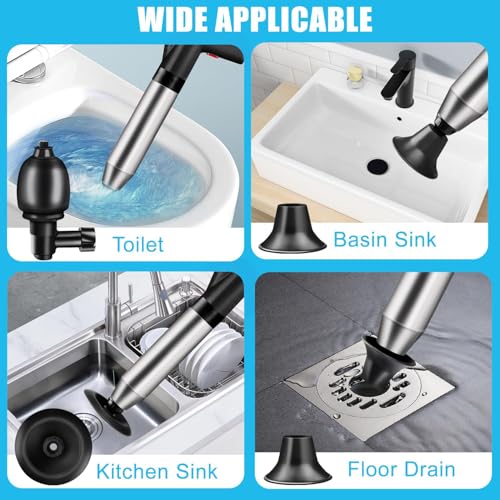 Image of High Pressure Toilet Plunger Heavy Duty Air Drain Blaster, Real-Time Barometer & Storage Bag, Multi-Drain Clog Remover for Toilets, Sinks, Tubs & Pipes - Fast Effective Unclogging Tool (Black)