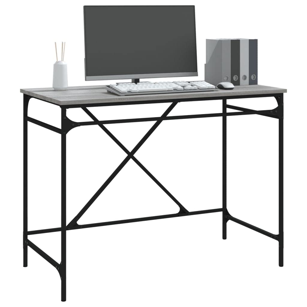 Scrivania in metallo per ufficio,Scrivania vintage industriale per studio,Postazione di lavoro per camera da letto e soggiorno,Scrivania Grigio Sonoma 100x50x75 cm Legno Multistrato e Ferro
