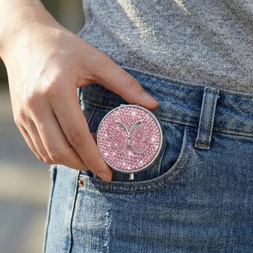 Image of Medicine Organizer Box Butterfly Pocket Pharmacy Bling Travel Pill Case Box for Purse Mini Pill Holder Organizer Small Pills Container for Vitamin(Pink)