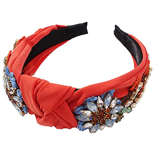 Yusier Baroque Rhinestone Crystal Headbands For Women Embroidered Hair Band Exquisite Hairband Women's Hair Accessories Hair Hoop A Variety Of Colors (Orange) #TOP17