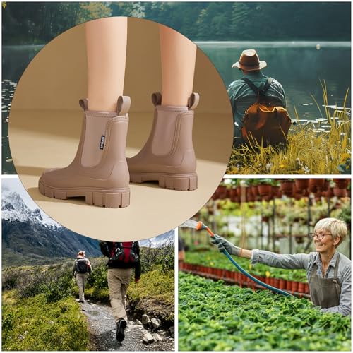 Image of WOWSTICK Women's Ankle Rain Boots Waterproof Lightweight Slip Resistant Fashion Garden Booties
