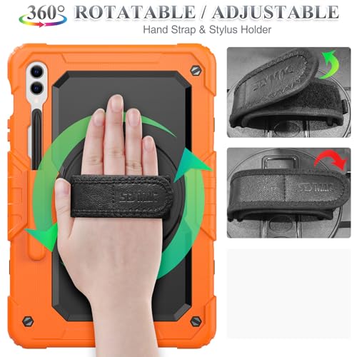 Image of SEYMAC stock Case for Samsung Galaxy Tab S10+ Plus / S9 FE+ Plus / S9+ Plus 5G Tablet Case 12.4'' Protective with Screen Protector, Pen Holder, 360 Rotate Stand, Hand Strap, Shoulder Strap, Orange1