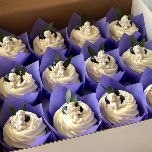 Image of 150 Pieces Tulip Cupcake Muffin Liners Paper Baking Cups Greaseproof Cupcake Wrappers for Halloween Birthday Wedding Party Baby Showers Catering Restaurants(Purple /Green /Orange)