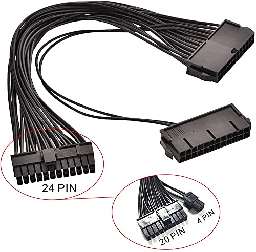 Image of Pi+ (PiPlus) 24 Pin 20+4 Dual Multiple PSU Power Supply Cable Splitter Adapter 1 Feet 18AWG for ATX Motherboard Extension Kit (1x24P(20+4) Male Port and 2x24 Pin Female Ports) - Black - 1 Unit