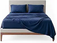 Decolab Jogo de Lençol Malha 100% Algodão Extra Macio - Roupa De Cama Antiácaro, Inclui Lençol Com Elástico (Forro) E Fronhas (Azul-marinho, Casal Completo)