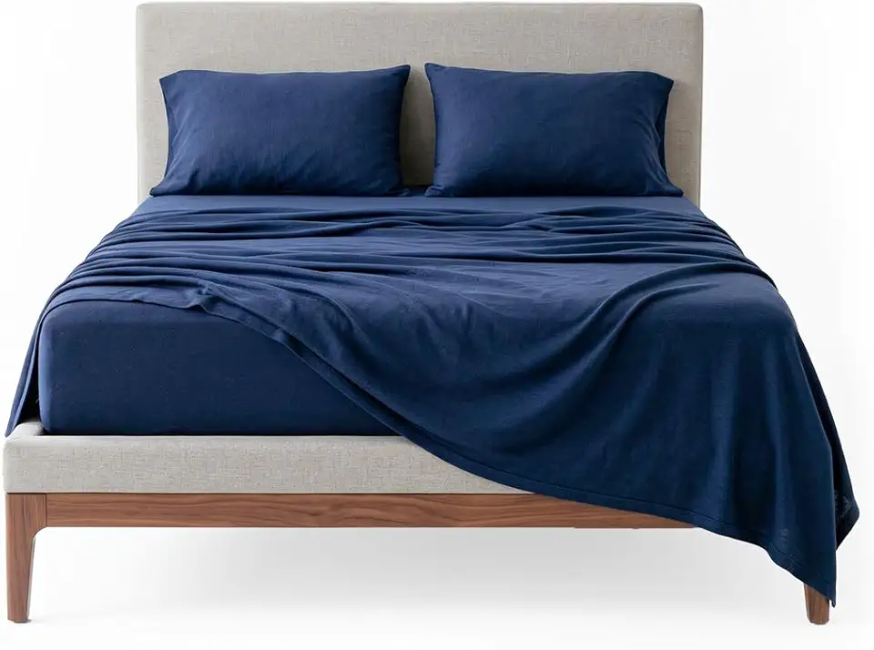 Decolab Jogo de Lençol Malha 100% Algodão Extra Macio - Roupa De Cama Antiácaro, Inclui Lençol Com Elástico (Forro) E Fronhas (Azul-marinho, Casal Completo)