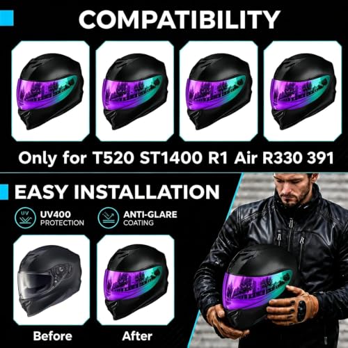 Image of PSLER Helmet Visor for T520 ST1400 R1 - T520 ST1400 R1 Face Shield Helmet Visor Helmet Accessories,Purple