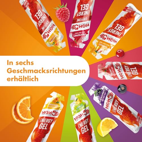 HIGH5 Energy Gels - Schnelle Energiezufuhr mit Sport Gel für Spitzenleistung - Mit natürlichem Fruchtsaft, koffeinfrei - Energie Gel für Laufen, Running, Marathon, Radsport, Ausdauer (Orange, 6 x 40g)