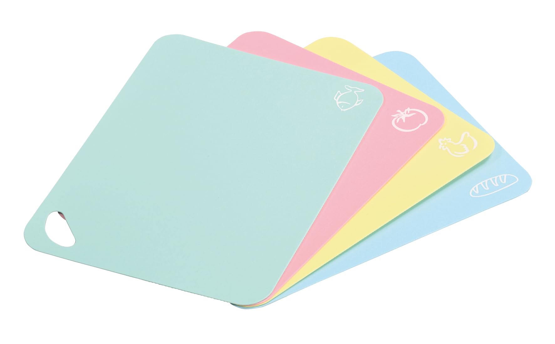KESPER Flexible Cutting Mat, Set of 4, Material: Plastic (PE), Dimensions: 38 x 29 x 0.2 cm, Colour: Mint, Rose, Yellow, Turquoise | 30590