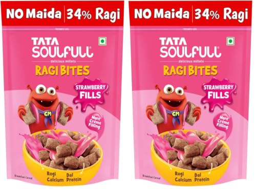 Image of Tata Soulfull Ragi Bites Strawberry Fills, 250g, No Maida, Ragi Calcium, Dal Protein, Breakfast Cereal (Pack of 2)
