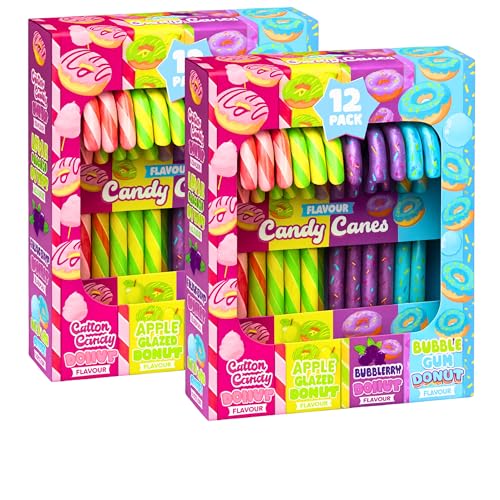Assorted Flavour Candy Canes 24 Pieces 260g | Stocking Filler | Christmas Sweets | Christmas eve box filler | Candy Decorations