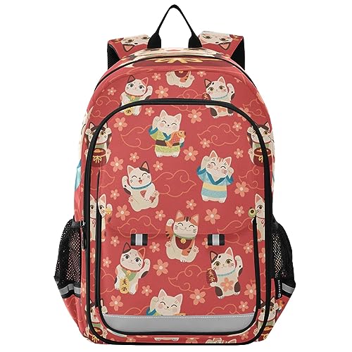 Joisal Japanese Lucky Cats Pattern Girl Backpack Waterproof Lightweight Durable Kids Laptop Backpack