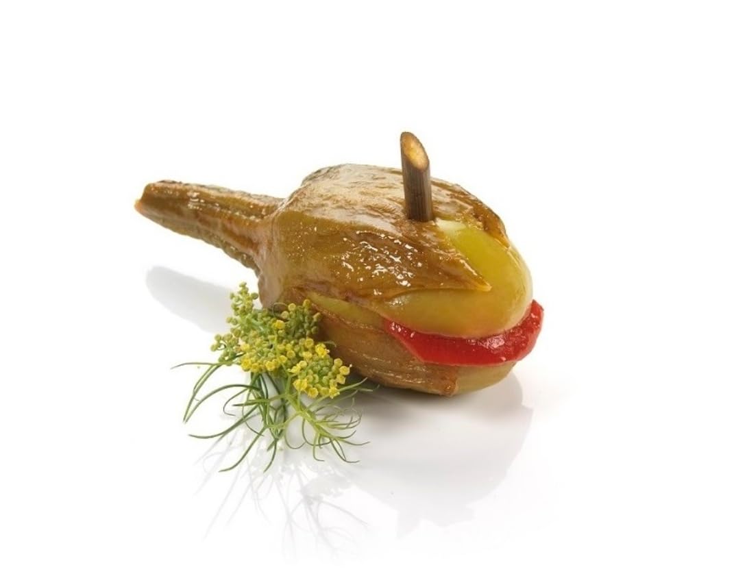 Berenjena Embuchada de Almagro – Elaboración artesanal con aliño tradicional y relleno de pimiento, sujeta con tallo de hinojo. Aperitivo gourmet manchego único (Pack 1 Lata).