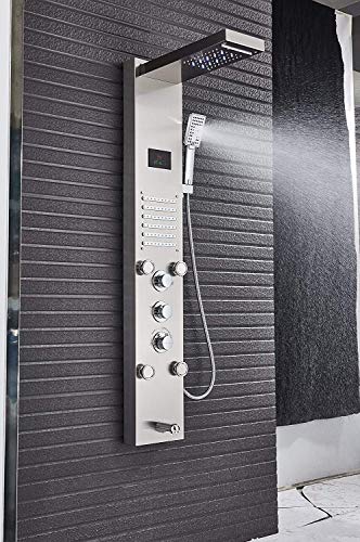 Senlesen Brushed Nickel LED Rainfall Shower Panel Muti-function Faucet Rain Massage Jets System Tub Spout with Hand Shower Hand Sprayer Column - Thumbnail 3