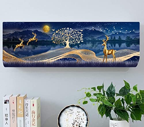 Image of DARSHANAM WORLD Printed Air Conditioning Dust Cover Folding Designer Ac Cover for Indoor Split Ac 1.5 ton (97 x 31 x 21 .5 cm) (GOLD DEER)