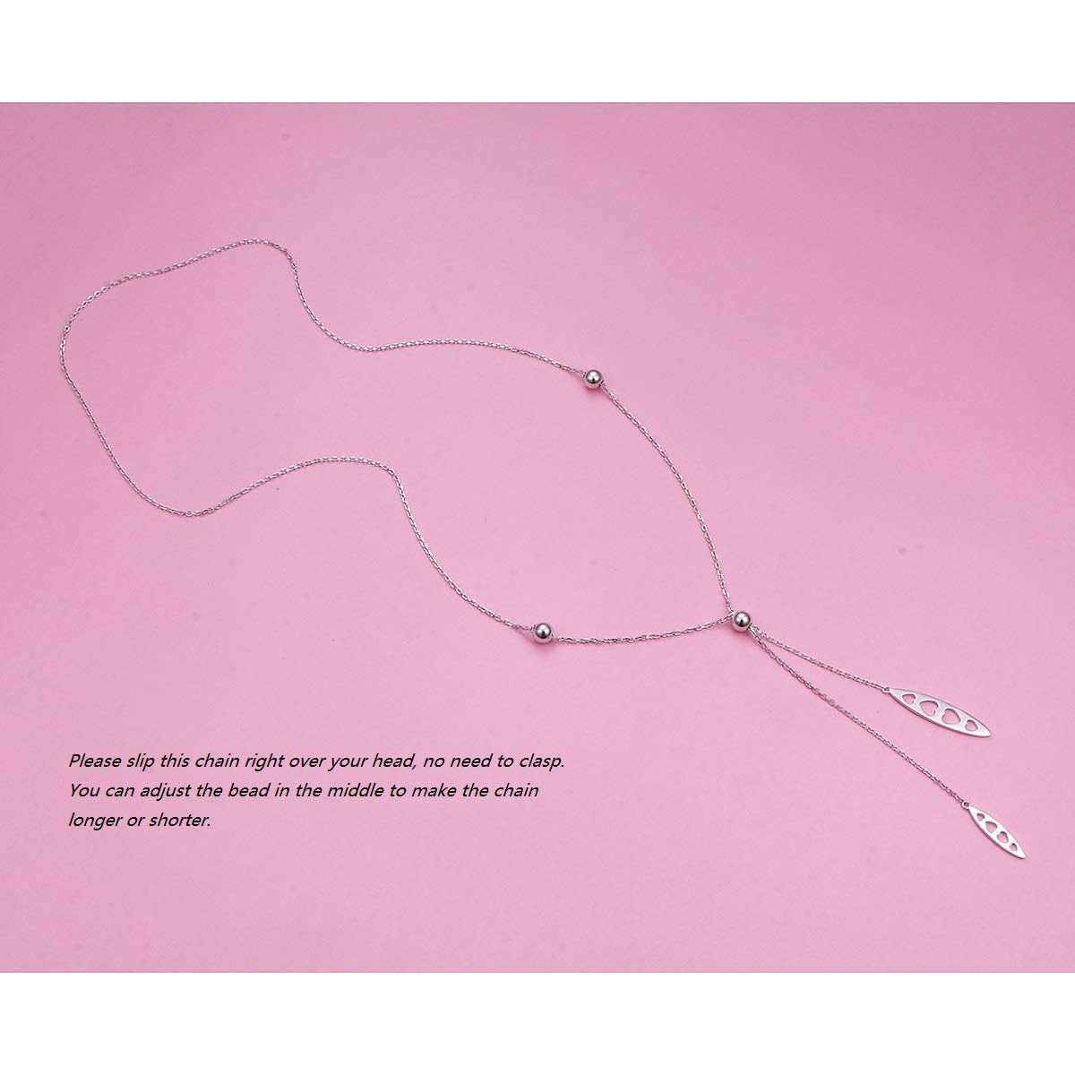 Collar de plata de ley 925 con colgante ajustable en forma de Y, cadena larga de 76,2 cm, regalo de Navidad para mujeres y niñas