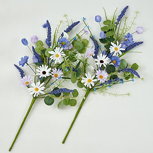 Helera 2 Bundles Artificial Spring Wildflowers Bouquet Colorful Daisy Silk Flowers Blossom Garland Long Stem Fake Flowers For Indoor Flower Arrangement Home Garden Grave Party Wedding Decor (Purple) #TOP5