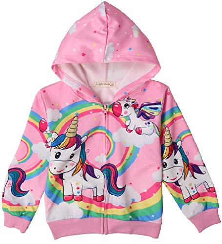 Leslady Camisetas para niña Sudadera con Capucha Unicornio con Estampado 3D con Cremallera