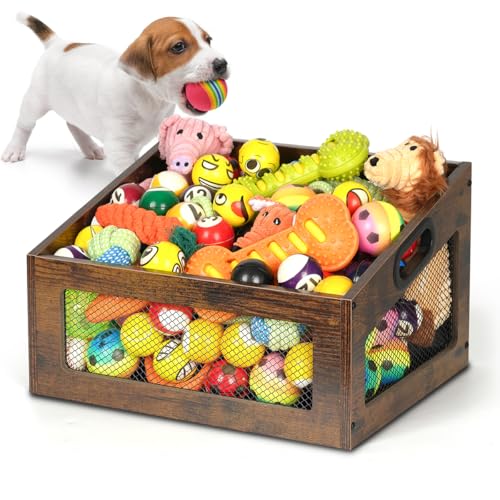 handrong Dog Toy Basket,Wood Dog Toy Box,Dogs Toys Bin,Dogs Storage Organizer,Large Cat Toys Basket Box for Living Room Outdoors Organizing Storage