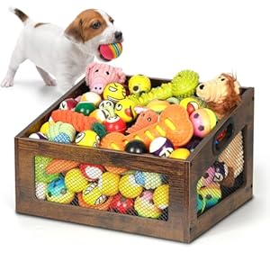 handrong Dog Toy Basket,Wood Dog Toy Box,Dogs Toys Bin,Dogs Storage Organizer,Large Cat Toys Basket Box for Living Room Outdoors Organizing Storage