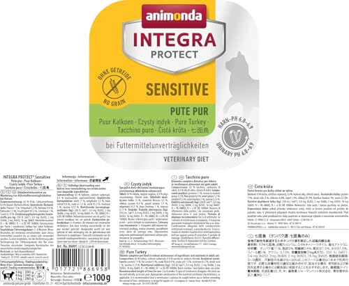 animonda INTEGRA PROTECT Sensitive Pute Pur (16 x 100 g), Katzen Diätfutter bei Futtermittelallergie, sensitives Katzenfutter für allergische Katzen, Katzennassfutter ohne Getreide
