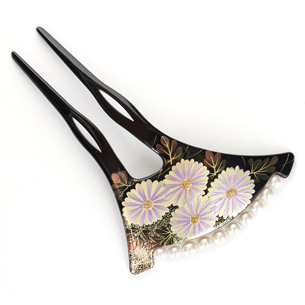 Japanese Kanzashi Maki-e Hair Ornament 2 Piece Set Black Made in Japan Kimono
