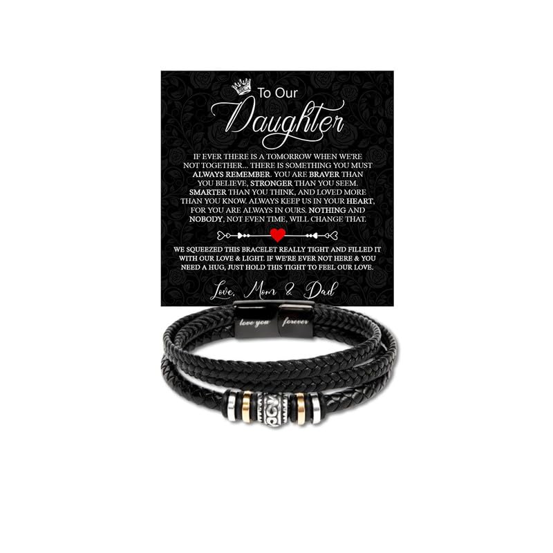 Braided Vegan Leather Bracelet & Sentimental Message Card Gift Set for Daughter